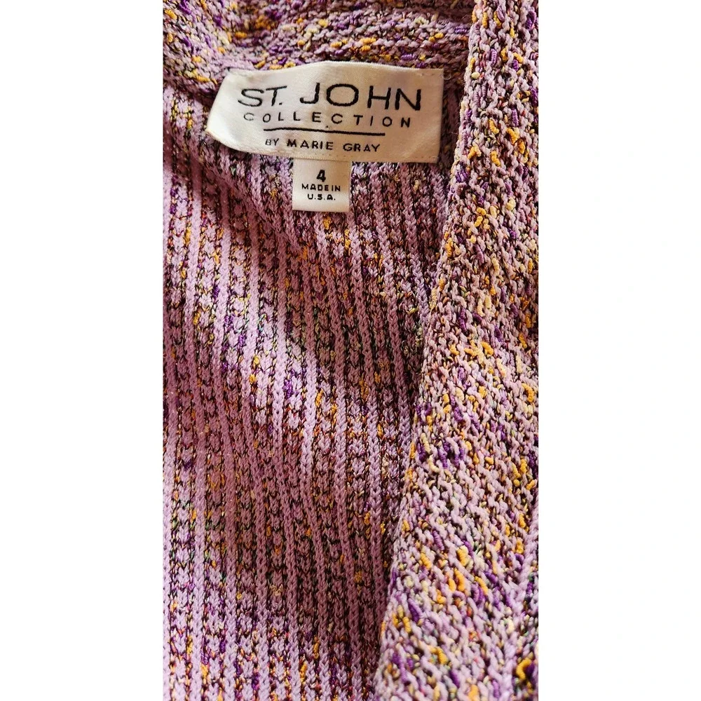 St.John Collection Purple Fringed Edges Knit Jacket 4 - Picture 7 of 7
